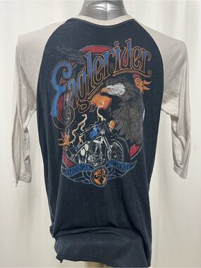 Affliction Eagle Rider Raglan Graphic Tee Shirt 2XL Black White Biker Y2K 1692